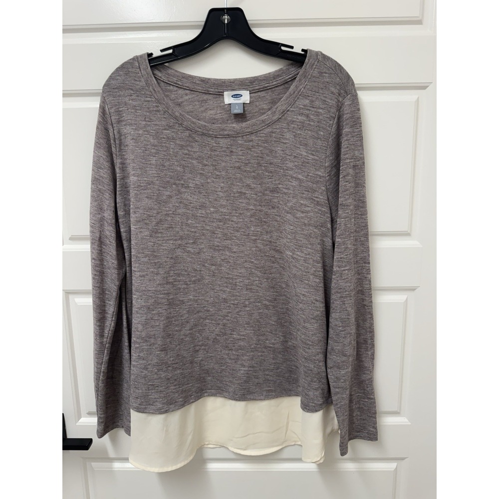 Old Navy Womens Large Thin Knit Long Sleeve Layered Look Chiffon Hem Top